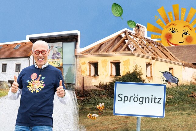 Das Foto besteht aus 2 zusammengefügten Fotos des Haupteingangs in Sprögnitz, die rechte Seite ist aus dem Jahr 1992, die linke aus dem Jahr 2023.  | © SONNENTOR